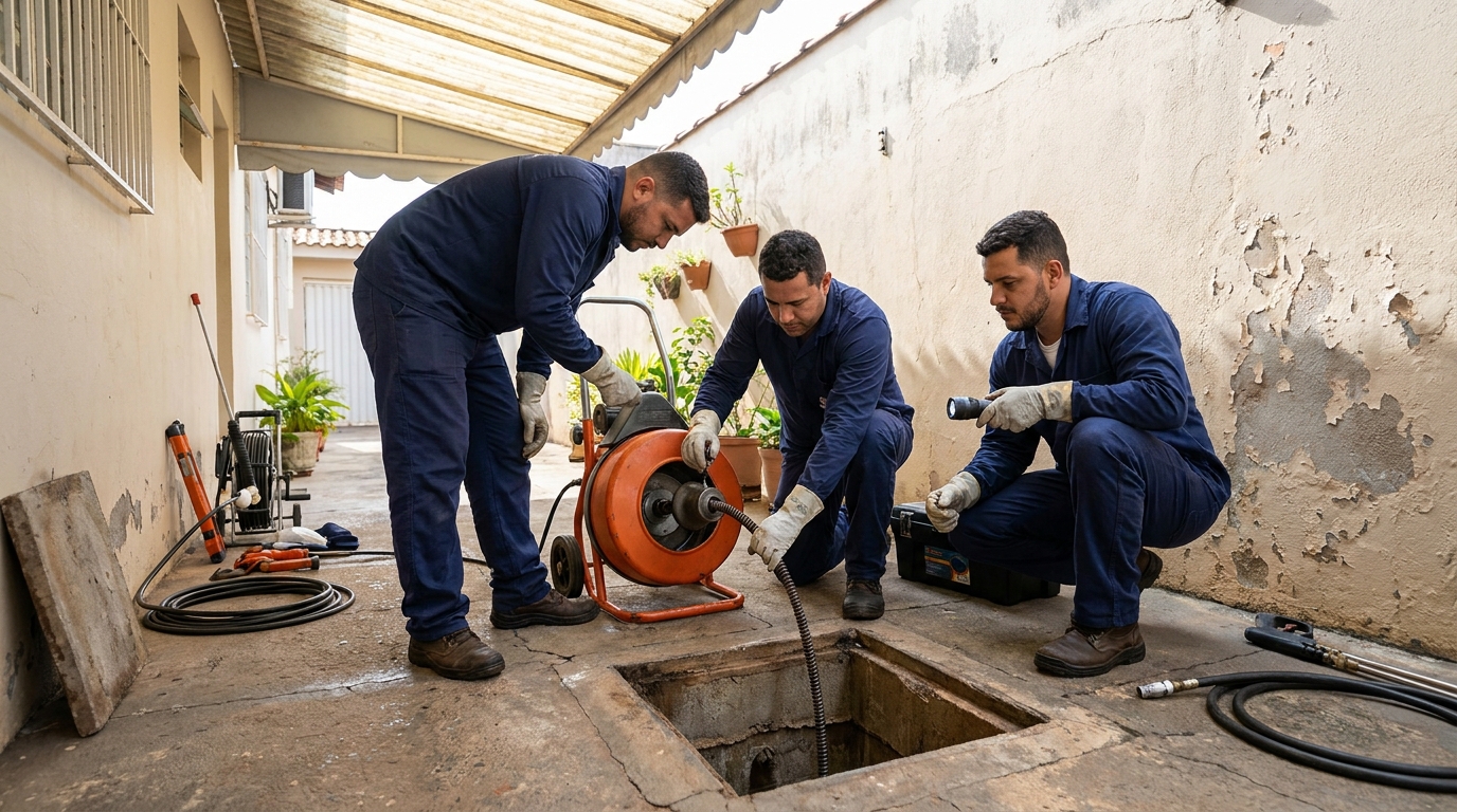 Desentupimento de esgoto com hidrojateamento em Cotia‑SP
